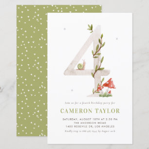 Watercolor Woodland Fourth Birthday Invitation