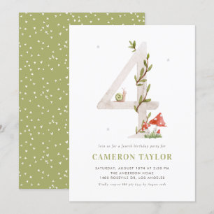 Watercolor Woodland Fourth Birthday Party Invitation
