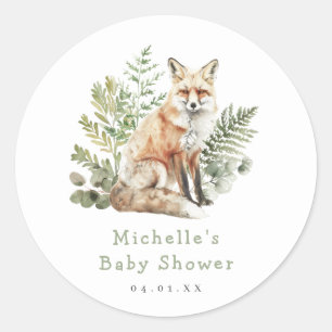 Watercolor Woodland Fox Baby Shower Classic Round Sticker