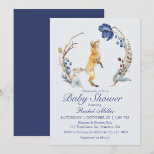Watercolor Woodland Fox Baby Shower Invitation