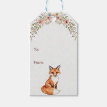 Watercolor Woodland Fox Floral Boho Gift tag