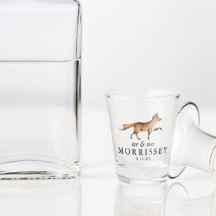Watercolor Woodland Fox Mr and Mrs Wedding Shot Glass