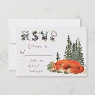 Watercolor Woodland fox Wedding response card RSVP