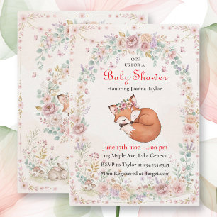 Watercolor Woodland Garden Girl's Baby Shower Invitation