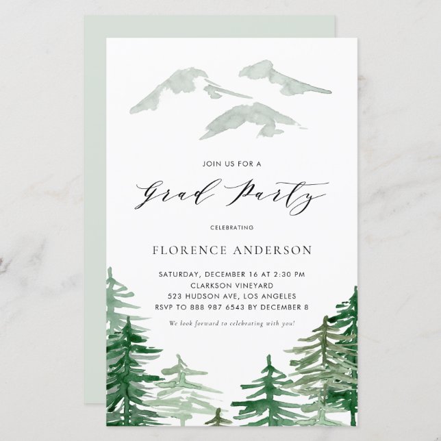 Watercolor Woodland Graduation Party Invitation (Front/Back)