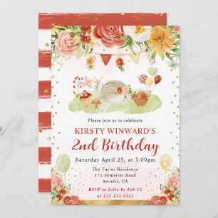 Watercolor Woodland Hedgehog Kids Birthday Invitation