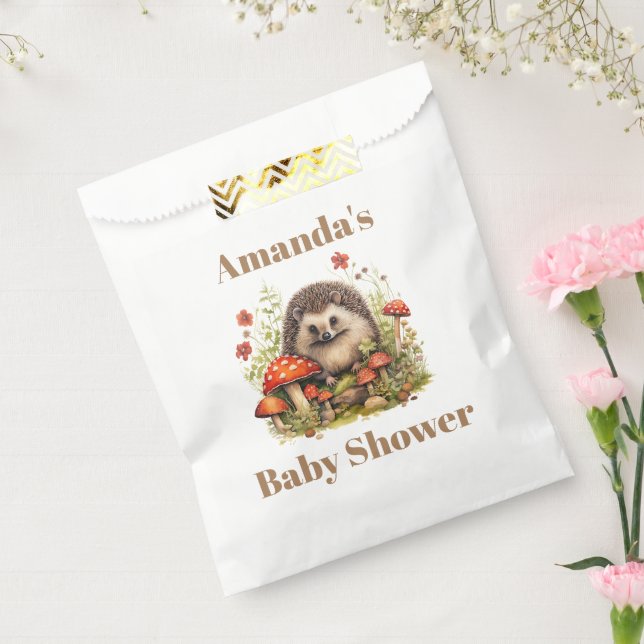 Watercolor Woodland Hedgehog Mushrooms Baby Shower Favour Bag (Sealed)