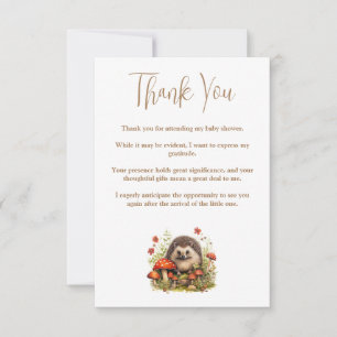 Watercolor Woodland Hedgehog Mushrooms Baby Shower Thank You Card