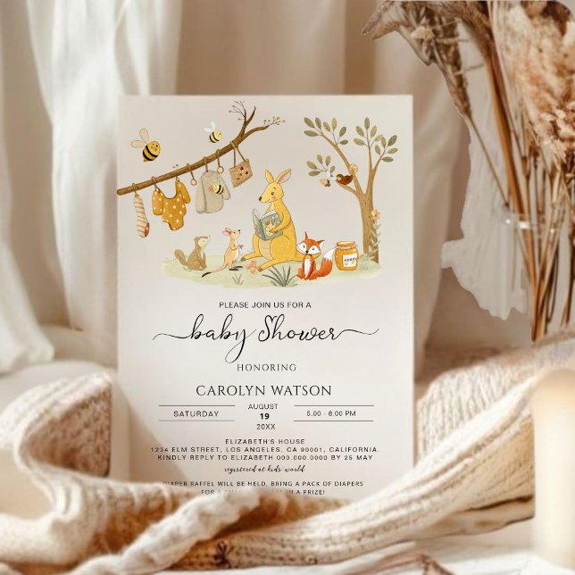 Watercolor Woodland Kangaroo Family Baby Shower  Invitation (Creator Uploaded)