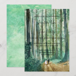 Watercolor woodland landscape hand painted invitation