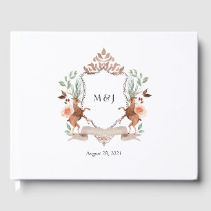 Watercolor Woodland Laurel Crest Monogram Wedding Guest Book