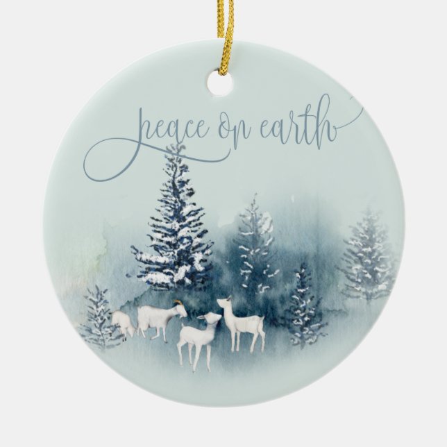 Watercolor Woodland Magical Goats Ceramic Ornament (Front)