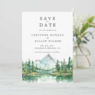 Watercolor Woodland Mountain Rustic Save the Date Invitation