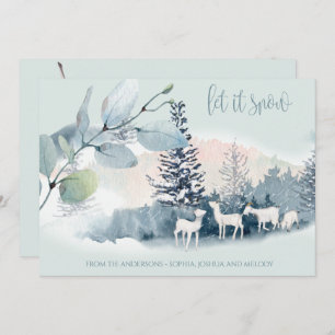 Watercolor Woodland Mountain Snow Goats Invitation