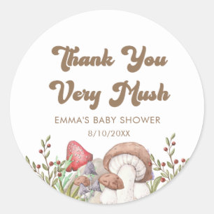 Watercolor Woodland Mushroom Baby Shower Favours Classic Round Sticker