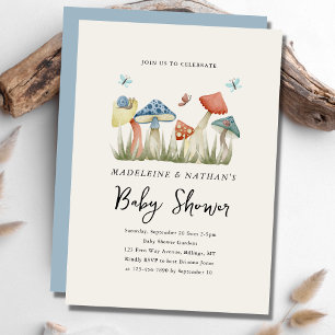 Watercolor Woodland Mushrooms Couple's Baby Shower Invitation