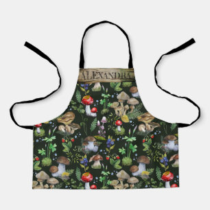 Watercolor Woodland Mushrooms Moss Pattern Name Ap Apron
