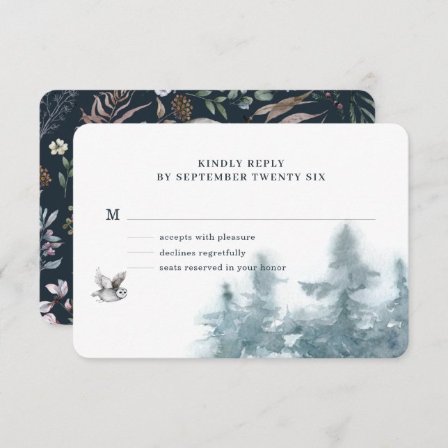 Watercolor Woodland Owl Botanical RSVP Card (Front/Back)