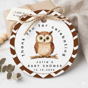 Watercolor Woodland Owl Brown Chevron Favour Tags