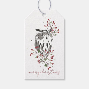 Watercolor Woodland Owl Christmas Gift Tag
