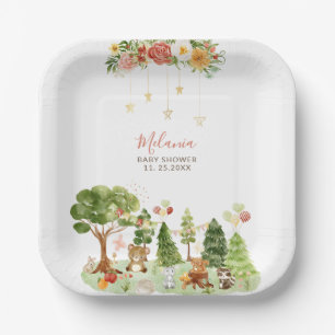 Watercolor Woodland party baby shower Paper Plate