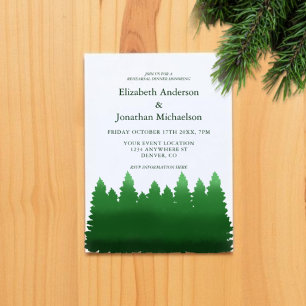 Watercolor Woodland Pines Rehearsal Dinner Invitation