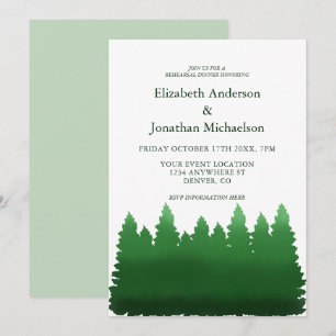 Watercolor Woodland Pines Rehearsal Dinner Invitation