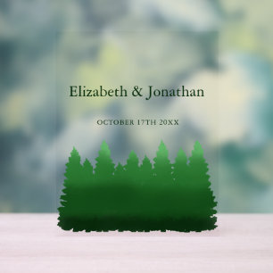 Watercolor Woodland Pines Wedding Acrylic Sign