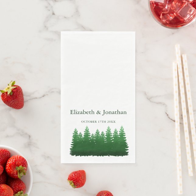 Watercolor Woodland Pines Wedding Napkins (Insitu)