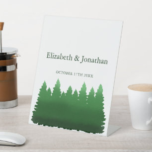 Watercolor Woodland Pines Wedding Pedestal Sign