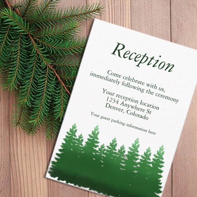 Watercolor Woodland Pines Wedding Reception Enclosure Card (Creator Uploaded)