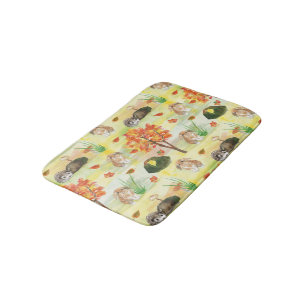 Watercolor Woodland Rabbit ,Hedgehog Bath Mat
