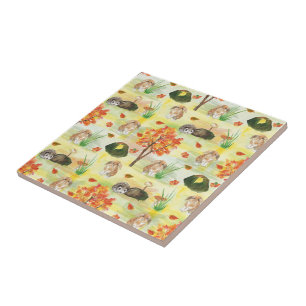 Watercolor Woodland Rabbit ,Hedgehog Ceramic Tile