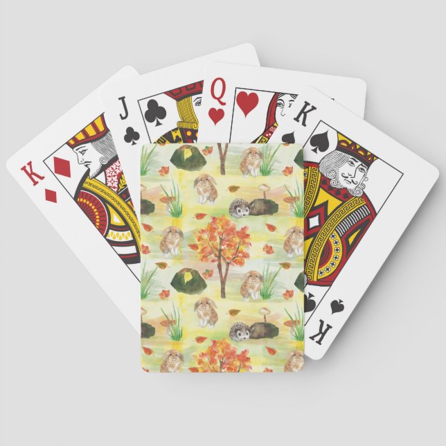 Watercolor Woodland Rabbit ,Hedgehog Playing Cards (Back)