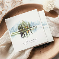 Watercolor Woodland Rustic Lake Wedding