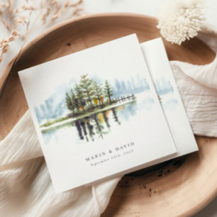 Watercolor Woodland Rustic Lake Wedding Napkin