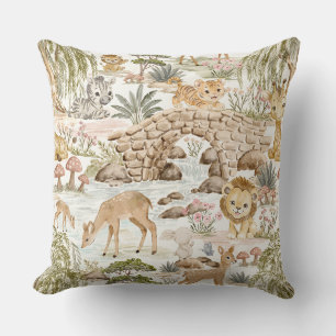 Watercolor Woodland Safari Animals Cushion