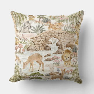 Watercolor Woodland Safari Animals Cushion