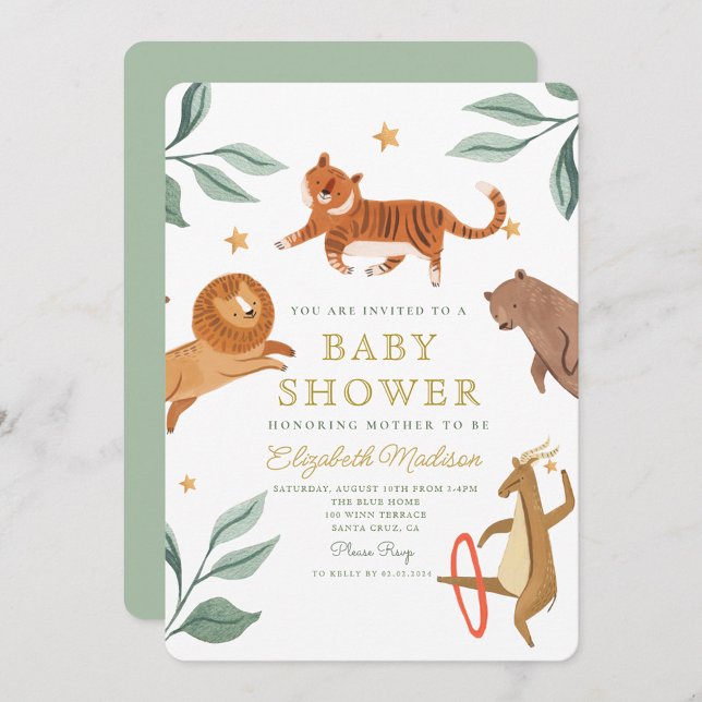Watercolor Woodland Safari Animals Cute qr code Invitation (Creator Uploaded)