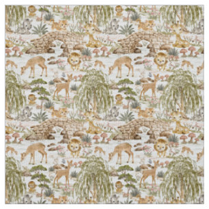 Watercolor Woodland Safari Animals Fabric