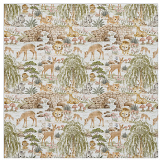Watercolor Woodland Safari Animals Fabric