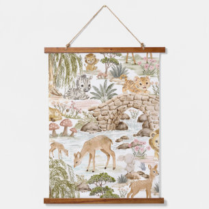 Watercolor Woodland Safari Animals Hanging Tapestry