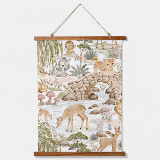 Watercolor Woodland Safari Animals Hanging Tapestry