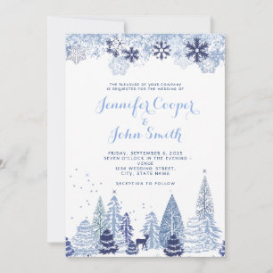 Watercolor Woodland Snowflakes Winter Wedding Invitation