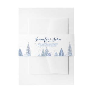 Watercolor Woodland Snowflakes Winter Wedding Invitation Belly Band