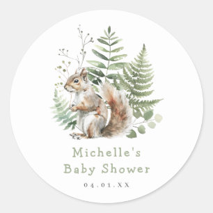 Watercolor Woodland Squirrel Baby Shower Classic Round Sticker