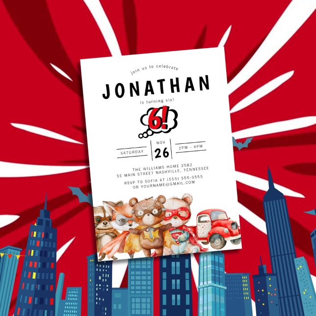 Watercolor Woodland Superhero Birthday Invitation (Creator Uploaded)