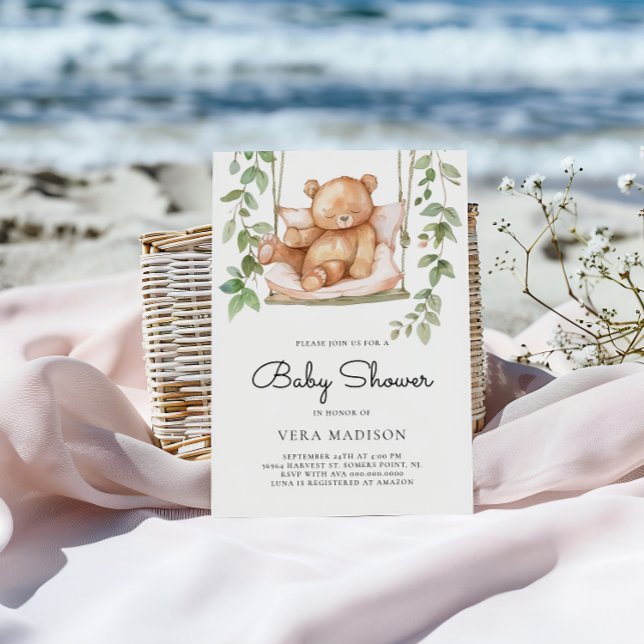 Watercolor Woodland Teddy Bear Baby Shower Invitation (Creator Uploaded)