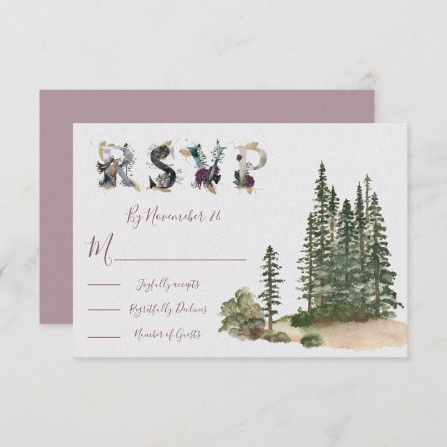 Watercolor Woodland Wedding response cards RSVP (Front/Back)