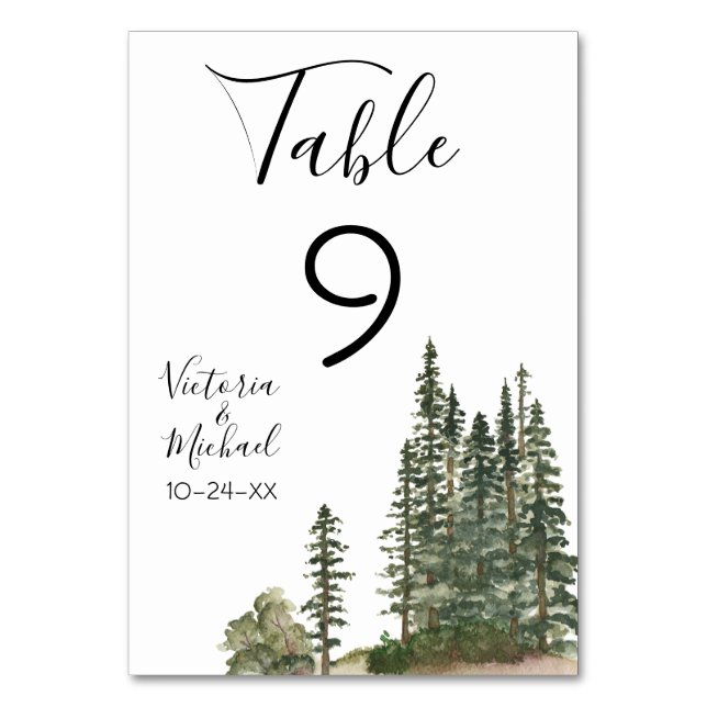 Watercolor Woodland Wedding table number cards (Front)